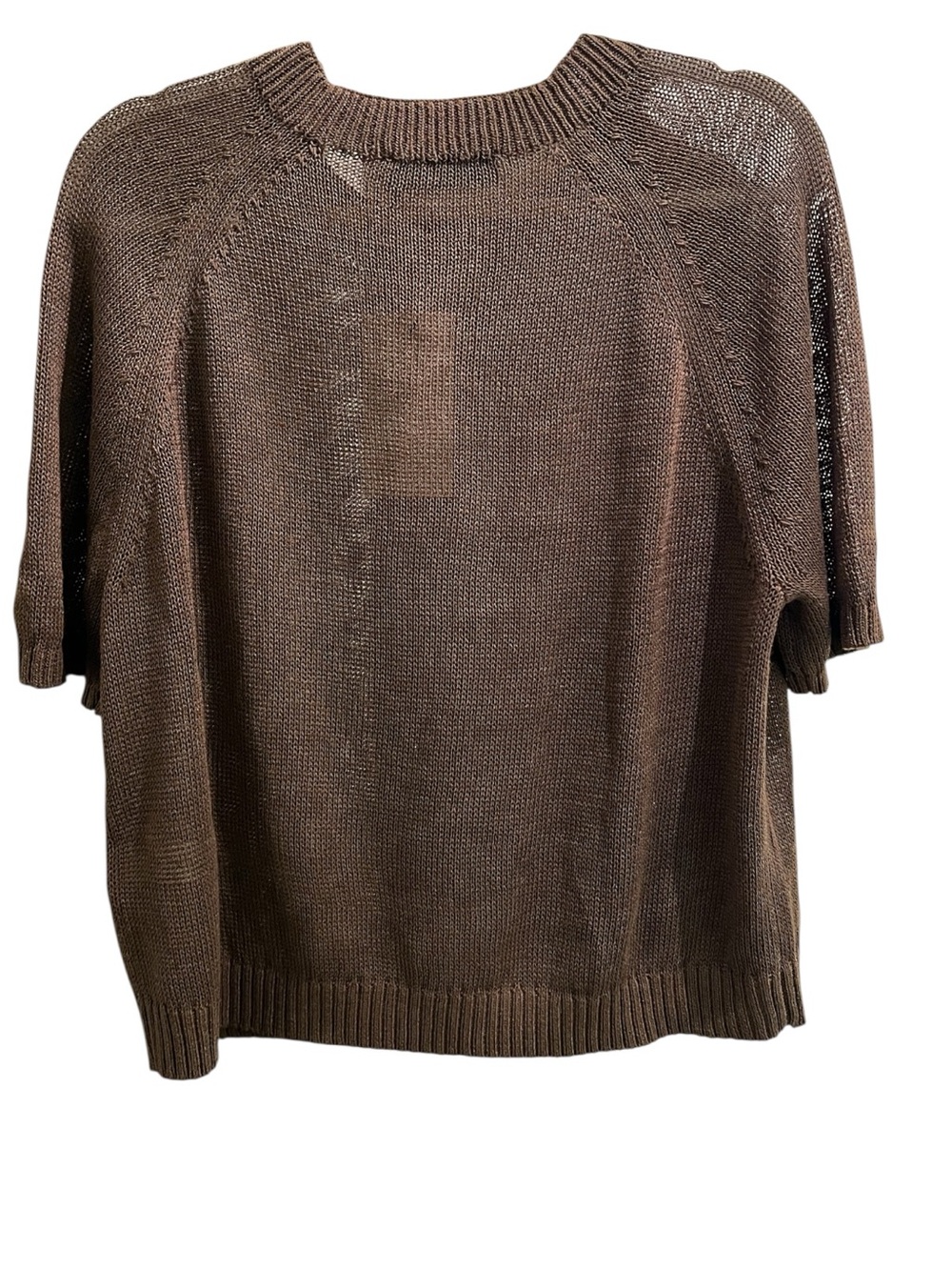 Zara Brown Short-Sleeve Button Knit Jumper Top β Size Large - Picture 5 of 9